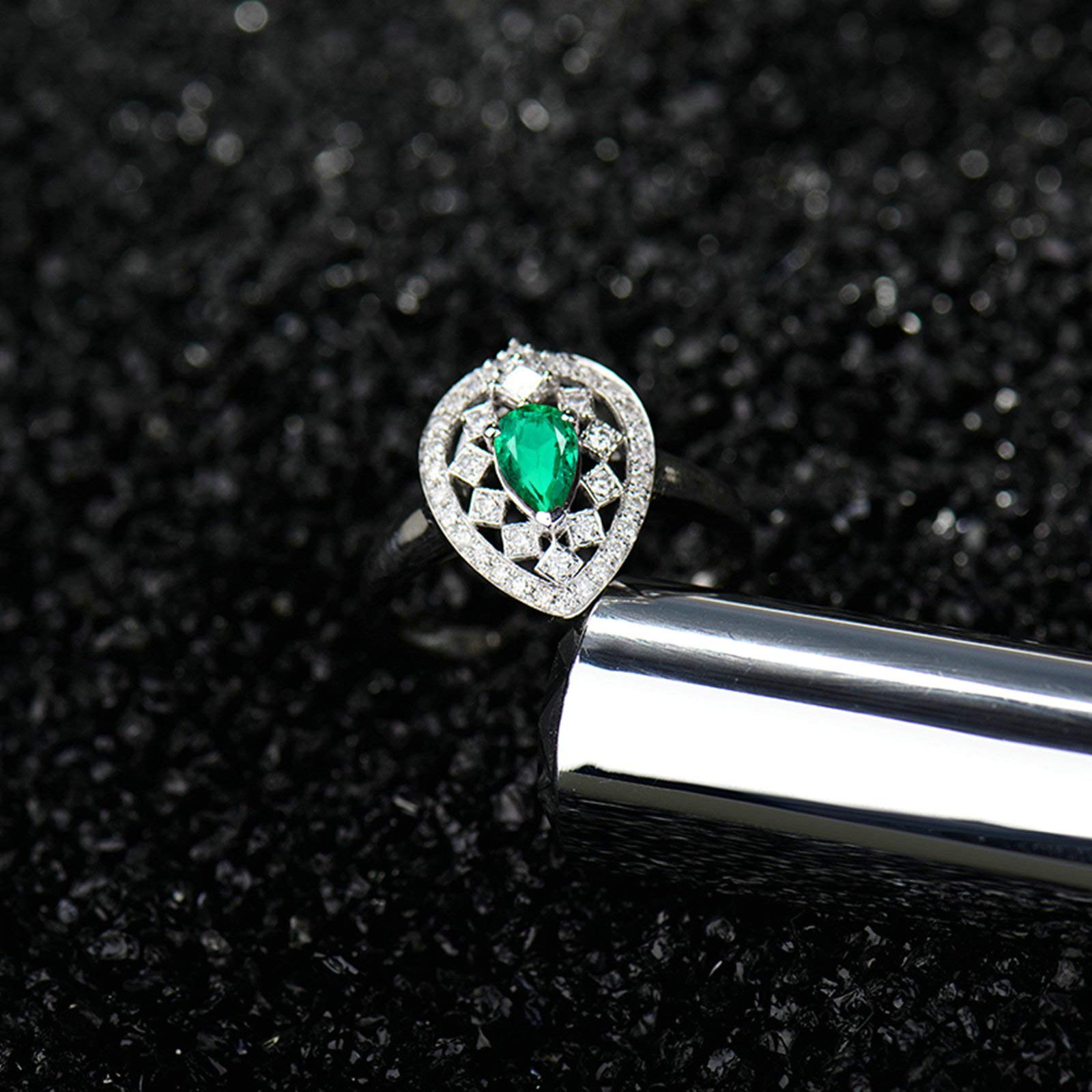 Anillo de boda de platino para mujer, talla H 1/2-V 1/2, anillos de compromiso con gota de agua con esmeralda de 0,5 quilates y moissanita de 0,26 quilates