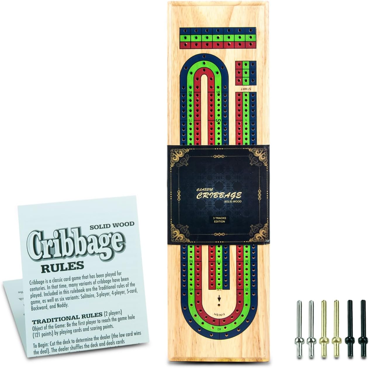 Tradeopia 3 Track Handcrafted Color Coded Solid Wooden Cribbage Board