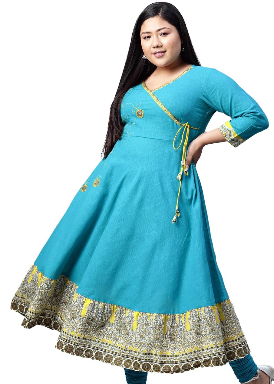 Yash Gallery Women's Cotton Blend Relaxed Fit Angrakha Kurta
