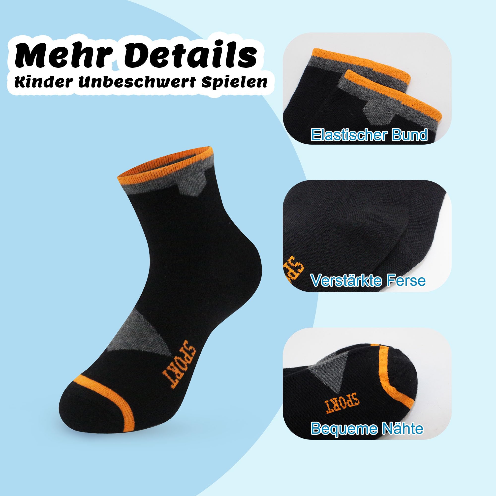 Chaussettes Enfant Garçon Fille Coton Doux Respirantes Motifs Sport Unisex Foot Confortables Pack de 12