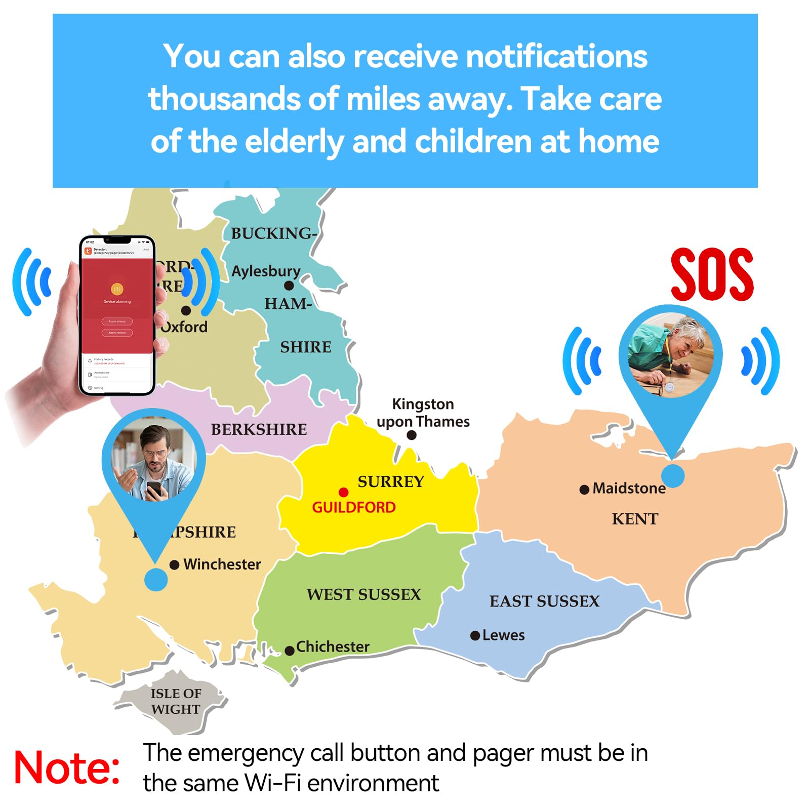 Wireless Personal Alarms for Elderly, Caregiver Seniors Pager Alarm, SOS Elderly Alarm Call Button - Image 4