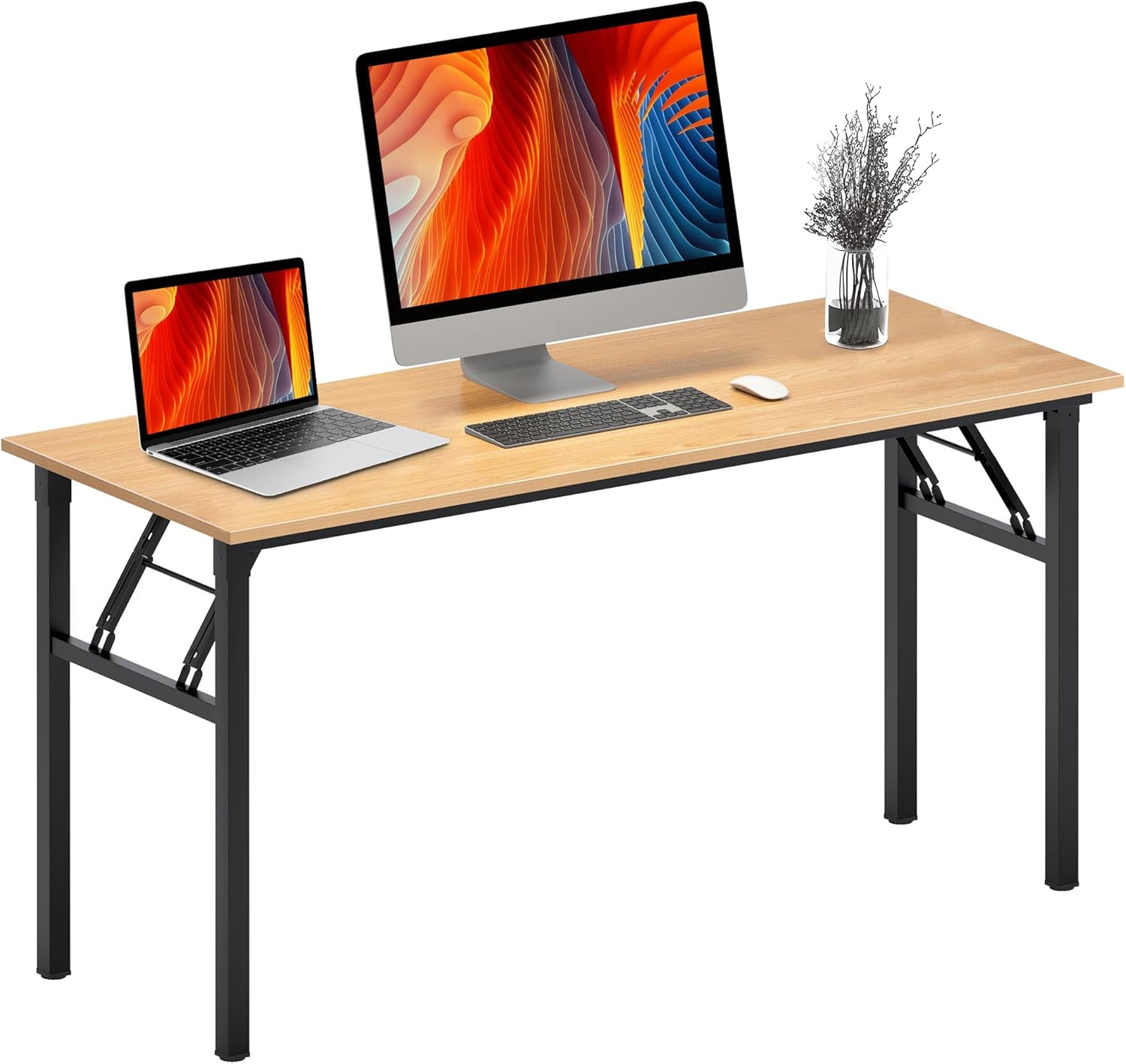 DlandHome Computer Desk, 59.8Inch Office Desk Computer Table, Study Writing Study Desk for Home Office, Teak and Black DlandHome Computer Desk, 59.8Inch Office Desk Computer Table, Study Writing Study Desk for Home Office, Teak and Black