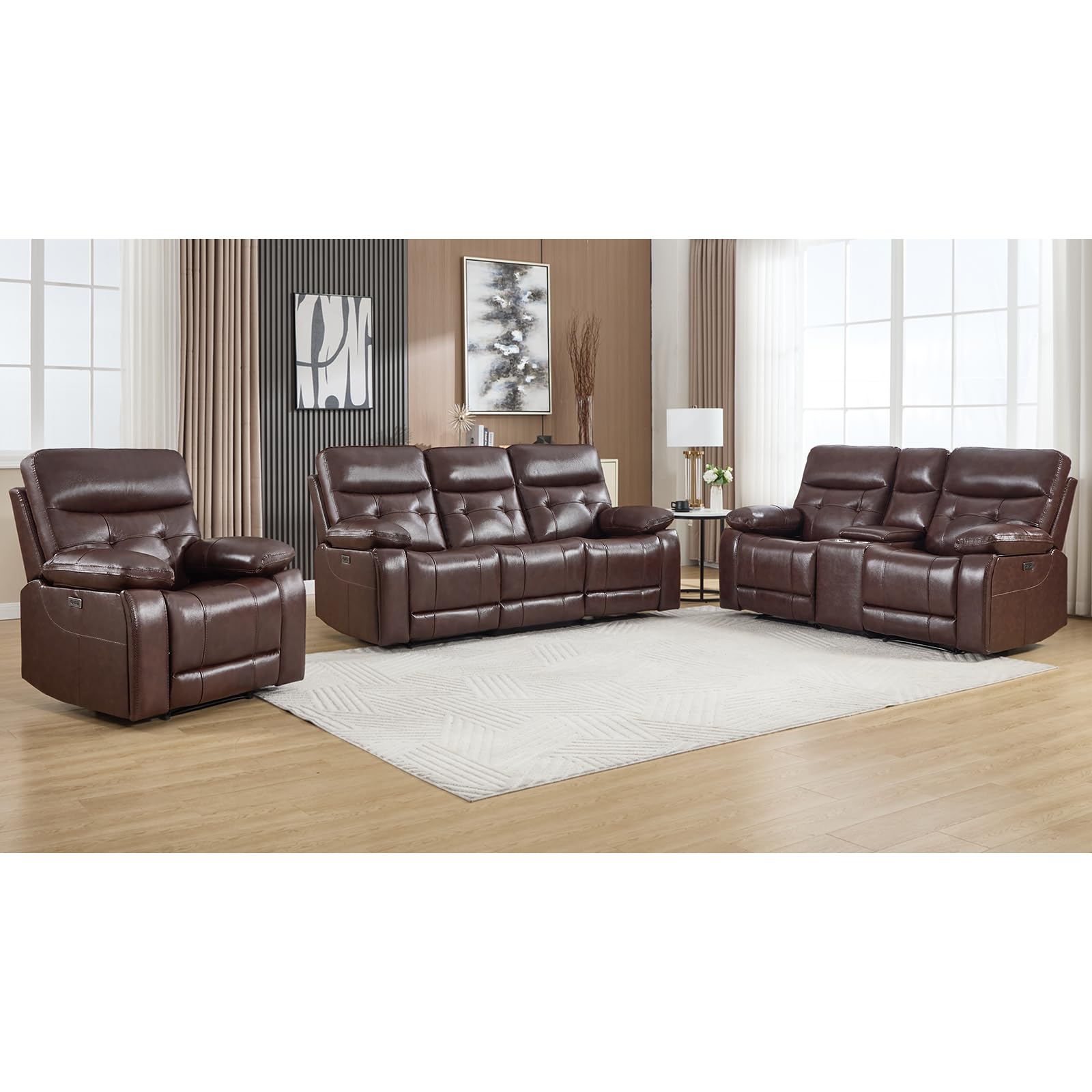 Genuine Leather Power Reclining Sofa Set