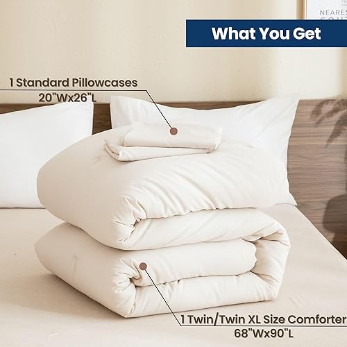 Miniatura 7 de Paxrac Juego de edredón beige tamaño individualindividual XL, juego de edredón extra largo de 2 piezas, juego de ropa de cama ligera y neutra, juego