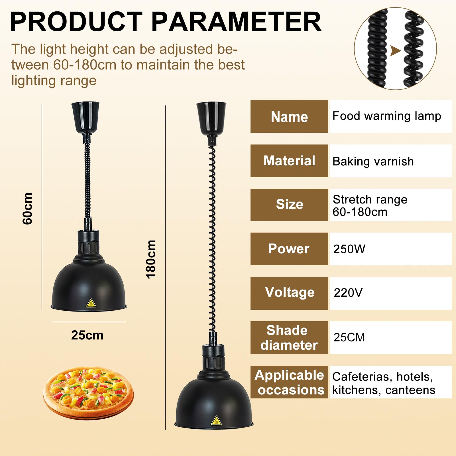 Lampada Riscaldante Cucina Professionale, Regolabile Lampada per Riscaldare Alimenti, Lampada Scaldavivande Ristorante con Lampadina da 250W per Hotel, Buffet, Catering(B-25CM,3 Stück)