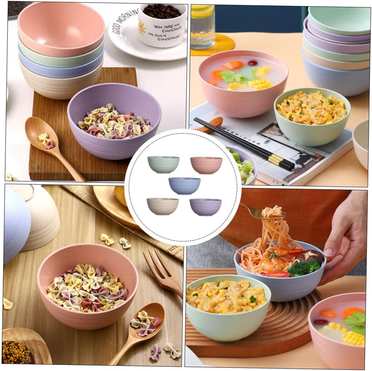 ABOOFAN 5 Pcs Wheat Straw Rice Bowls for Instant Noodles image 3