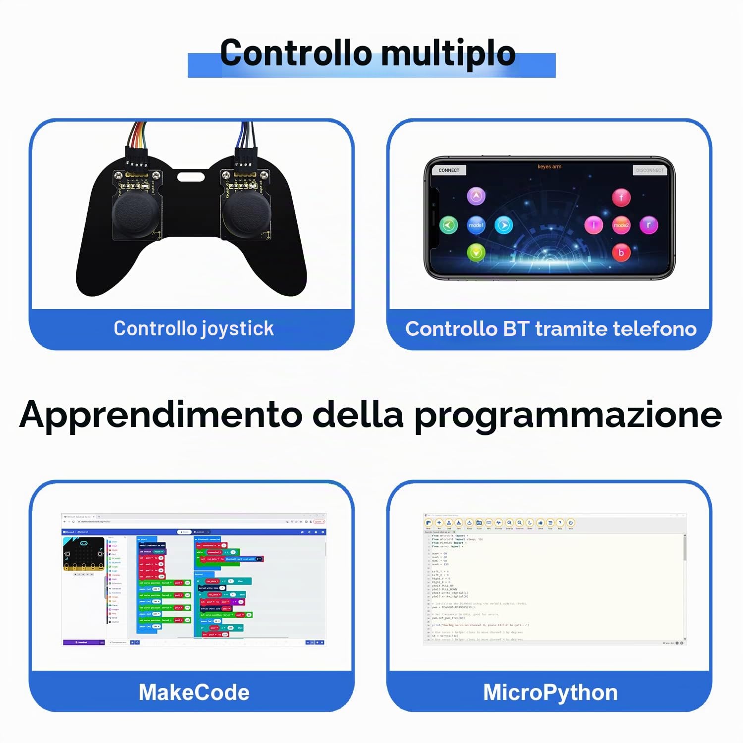 KEYESTUDIO Robot Arm Assembly Kit per BBC Microbit V2(Not Include), 4 Assi Braccio Robotico Meccanico in Metallo Completo, Kit Robot Fai da Te Kit Braccio Robot