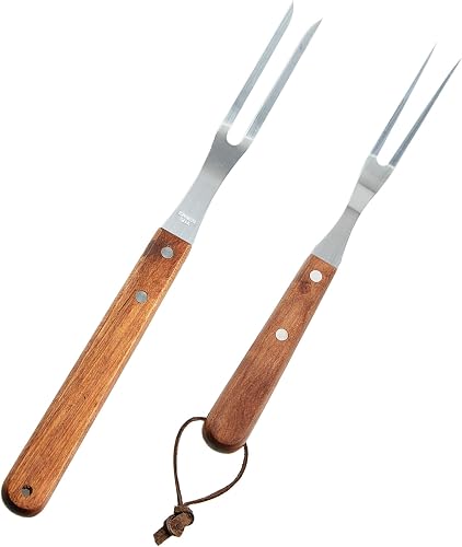 Fantasyon 2 Pack Meat Fork with Wooden Handle, Stainless Steel Meat Forged Carving Fork for Kitchen Roast (13 Inch, 10 Inch)