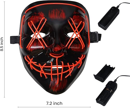Miniatura 4 de BOMLY Máscara de miedo con luz de purga de Halloween, máscara LED de alambre EL para regalos de fiesta de festivales