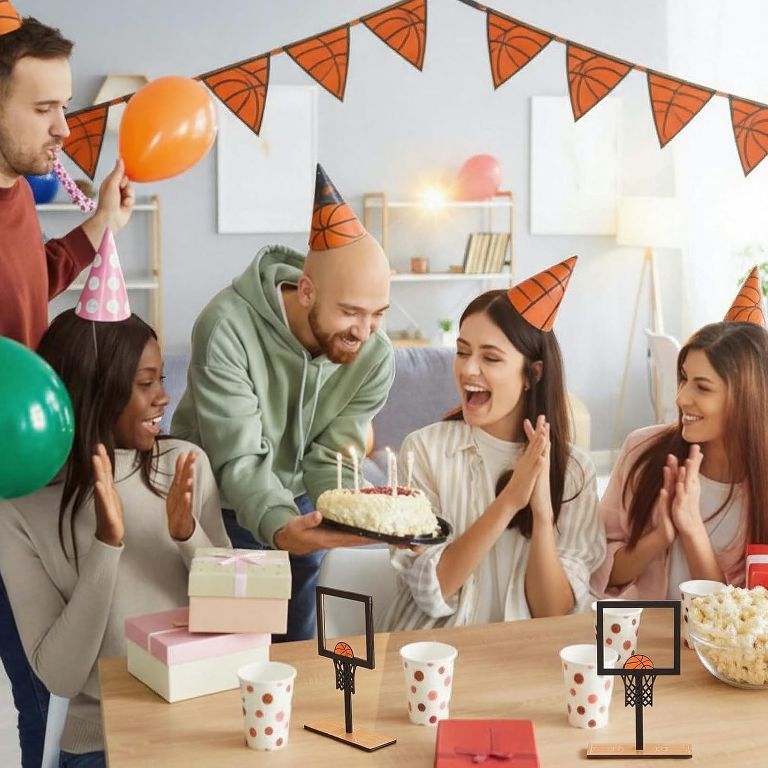 6 Pcs Basketball Hoop Table Centerpieces Sports Party Decorations 4 x 3.5 Inch Wooden Photo Frame for Table Centerpieces with Base for Fans Club Birthday Supplies