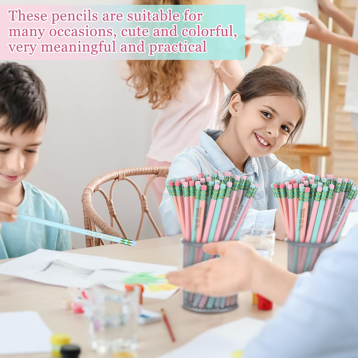 Fainne 120 Pcs Inspirational Pastel Pencils Bulk with Eraser Motivational Pens Gift for Kids Students HB Wood Unsharpened Inspirational Quote Pencils for Class School Back to School Party Favor