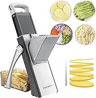 SupMaKin Upgrade Safe Mandoline Slicer & Vegetable Chopper - Adjustable 1-8mm Cuts, 40+ Functions, Stainless Steel, Easy Clean (Gray/White)