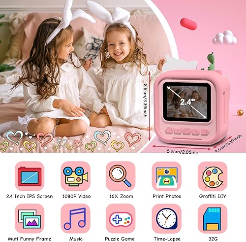 Miniatura 2 de Cámara instantánea para niños de 3 a 8 años, regalos de Navidad, cumpleaños, pantalla de 2.0 pulgadas, cámara de video HD de 12 MP1080P, cámara