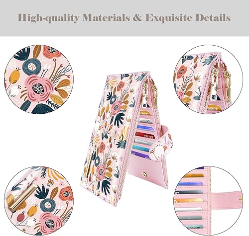 Miniatura 5 de Billetera de gran capacidad con bloqueo RFID para mujer, organizador multitarjetas, billetera plegable para mujer con bolsillo con cremallera