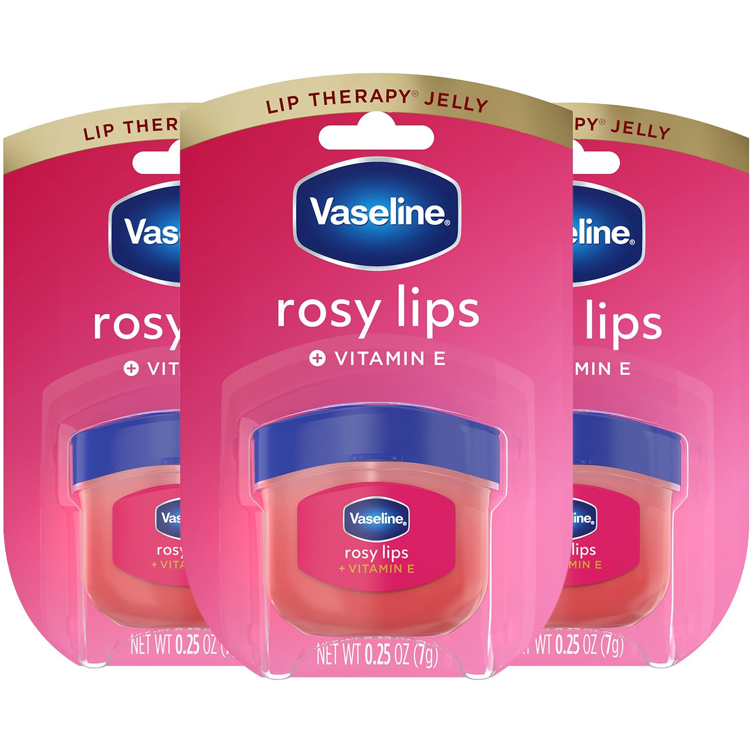 Vaseline Lip Therapy Rosy Lips 3-Pack, Mini Lip Balm Set, 0.25 Oz Ea