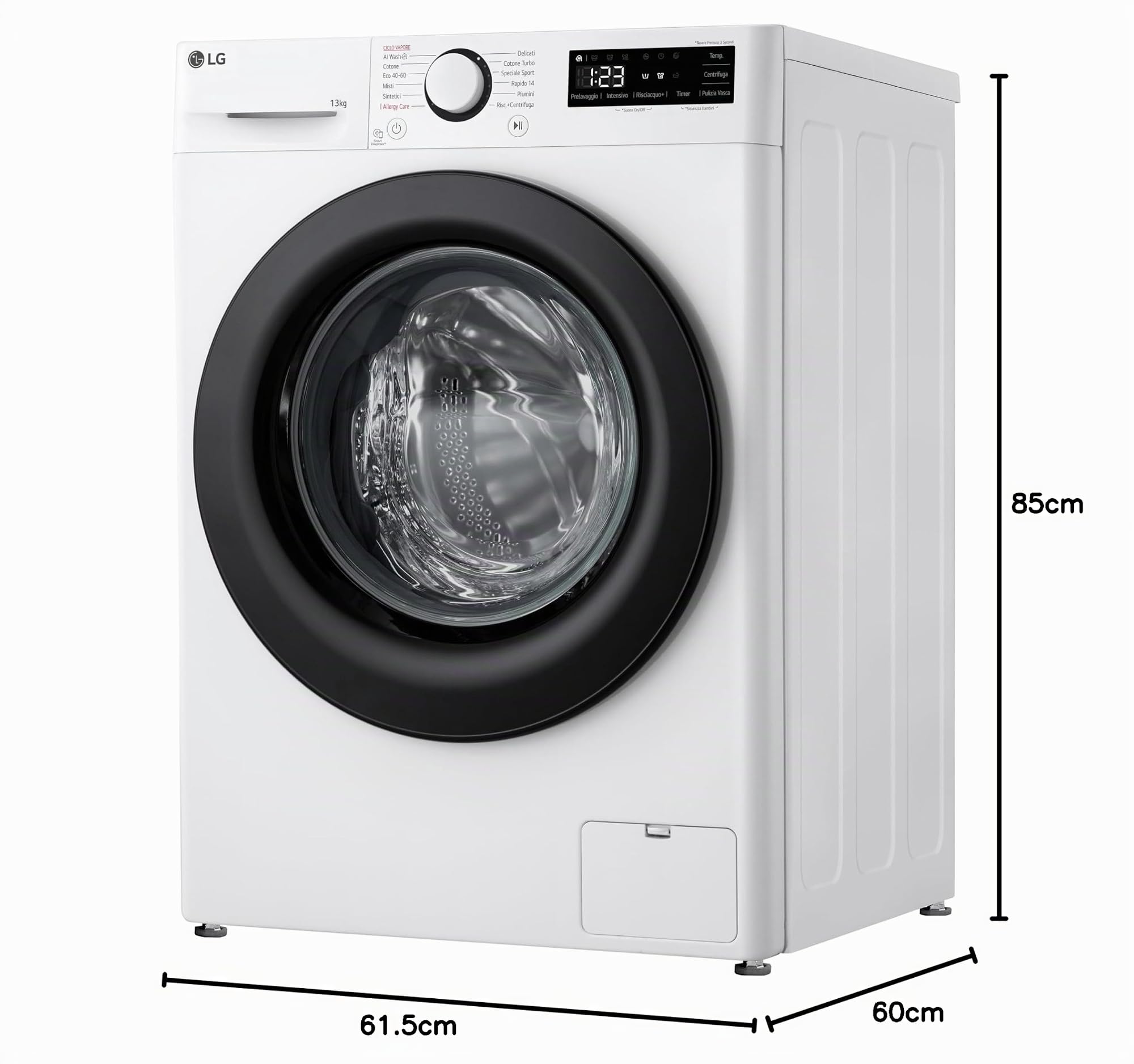LG AI DD F4R3013NSWB Waschmaschine mit Frontlader, 13 kg, Serie R3, Klasse A-20%, 1400 Umdrehungen, AIWash, Dampfwäsche, Motor Direct Drive, Blasenkorb, Smart Diagnosis, freistehend, Weiß