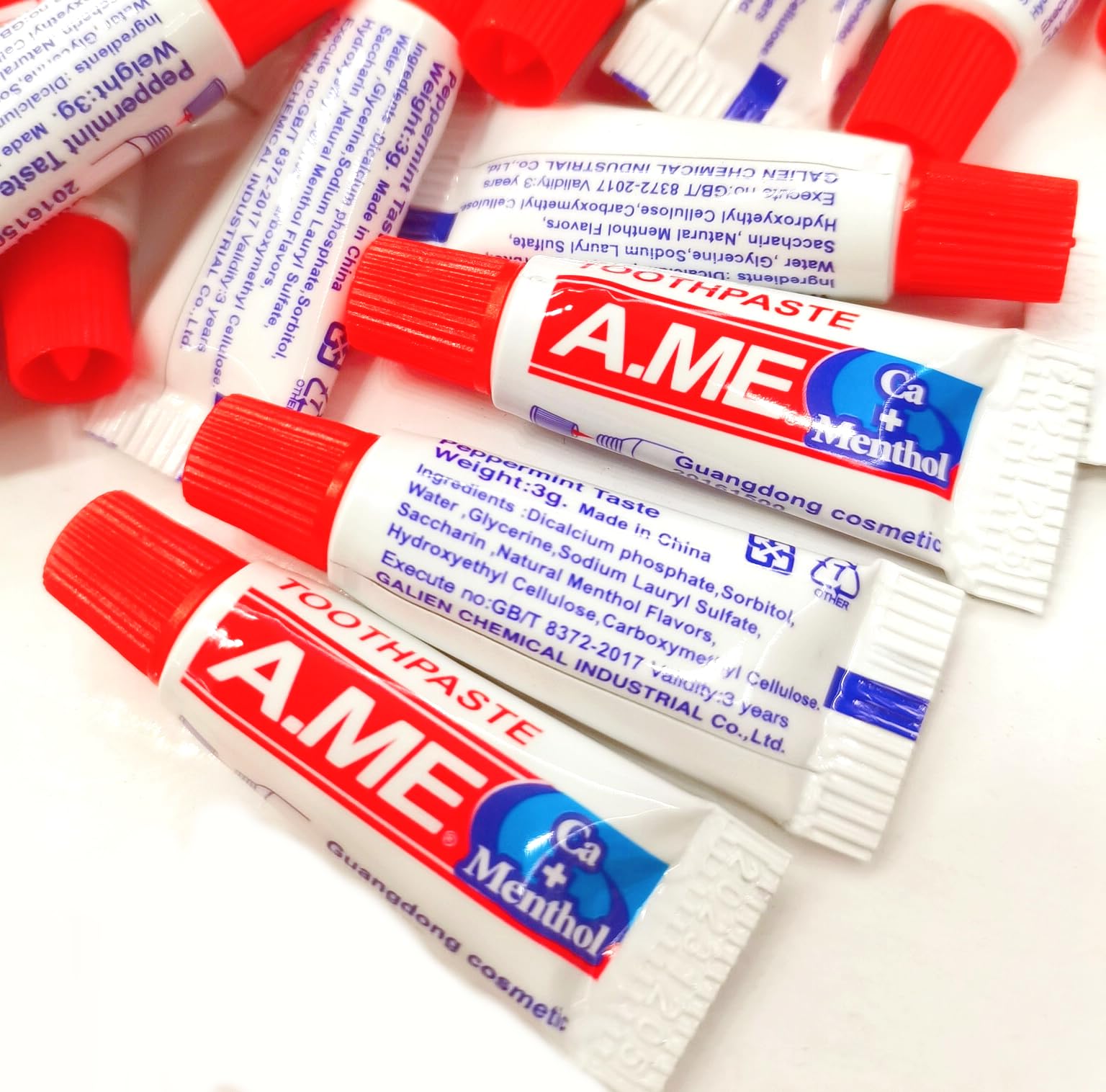 Multipurpose Complete English Mini 3g Mint Flavor Small Toothpaste for Tooth Cleaning and Personal Care for Travel and Camping, 50 Pack