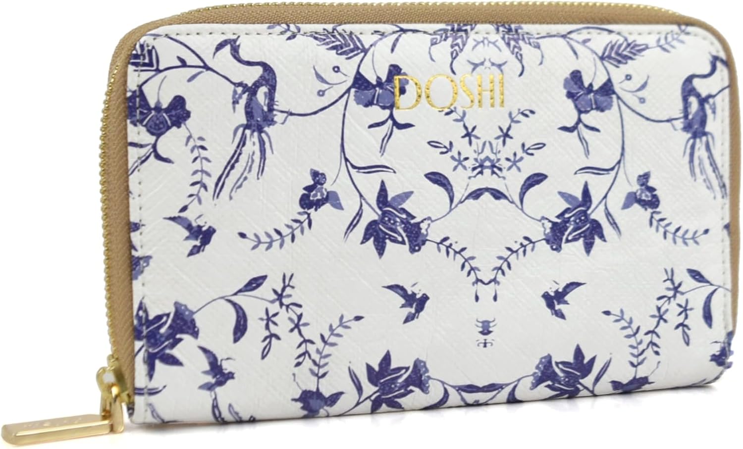 DOSHI Zip Around Wallet - Kraft White & Blue Floral (Kraft Paper)