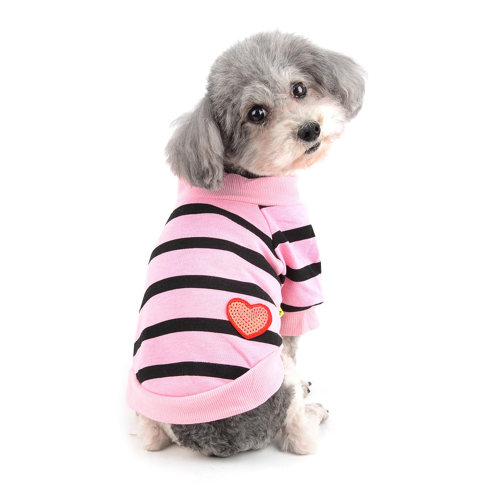 Ranphy Sequin Heart Dog T-Shirt for Small Dogs and Cats, Baby Pink, XS — image 1