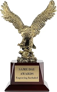 Pershing Gold Eagle Trophy Award for Military, Police, Firefighter, and Leadership Achievement – Premium Engraved Eagle on Black Base – Symbol of Strength, Courage, Freedom, and Excellence