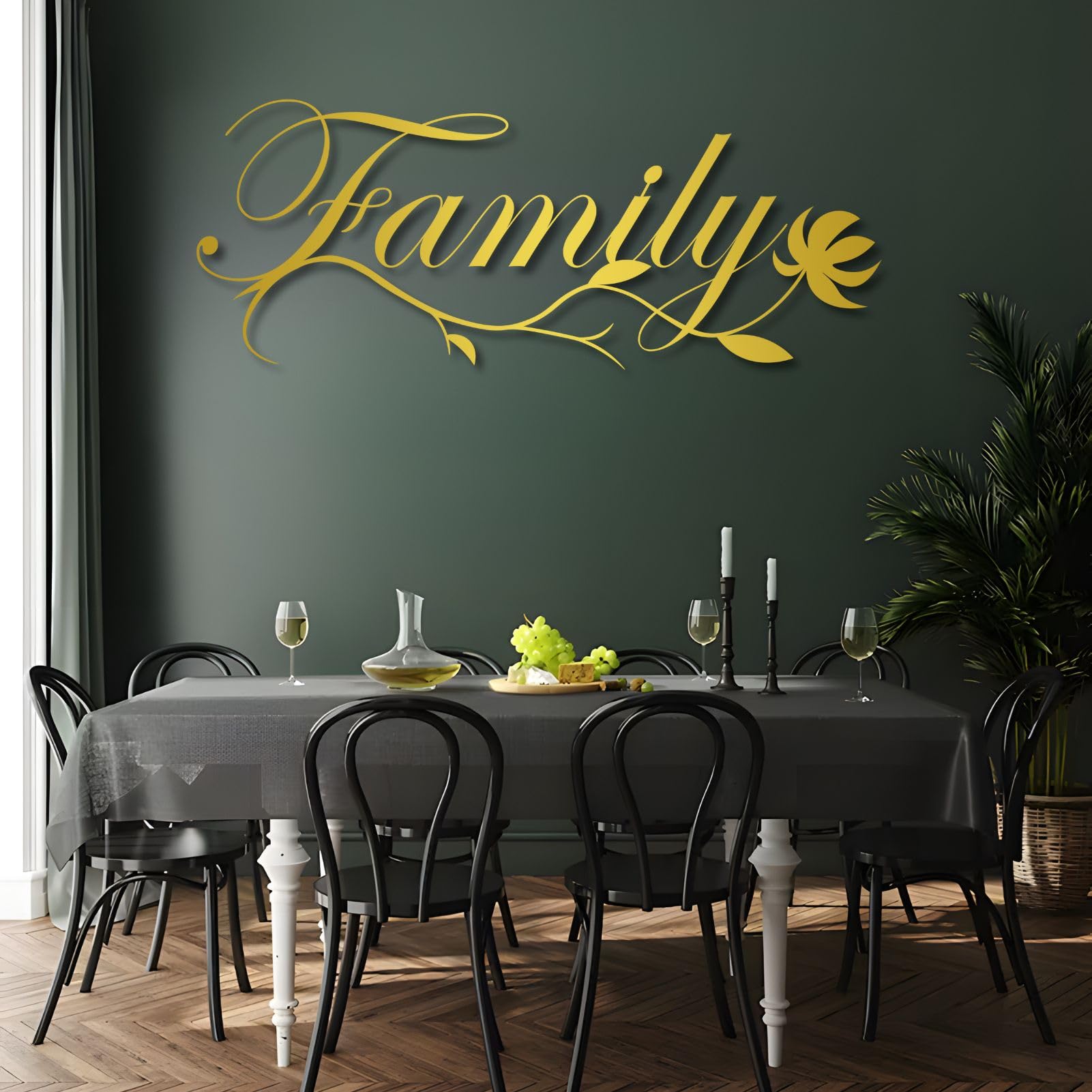 Décoration Murale en métal « Famille », élégante écriture Cursive, pour Salon, Chambre, entrée (doré, 135 cm L x 53 cm H)