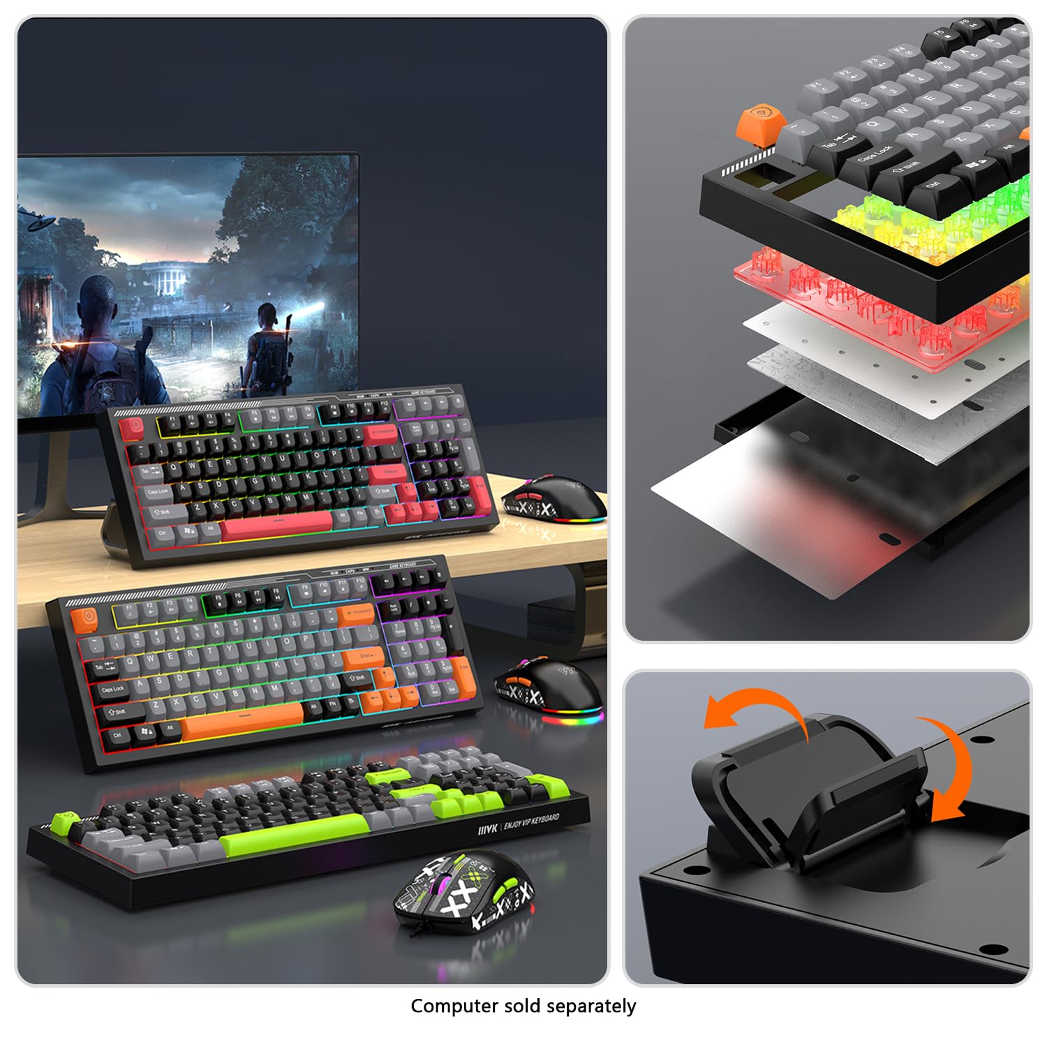 SaharaCase - Tastiera da gioco cablata e mouse combinata, tastiera completa a 98 tasti, multi-tasto anti-ghosting, retroilluminazione 7-RGB (nero/verde)