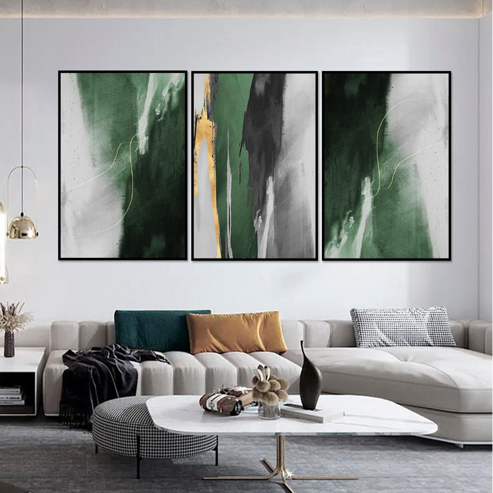 Green and Gold River Leinwandgemälde, moderne abstrakte Kunst, Poster und Drucke, dekorative Bilder für Wohnzimmerdekoration, 70 x 105 cm/28 x 41 Zoll x 3 Stück, ungerahmt