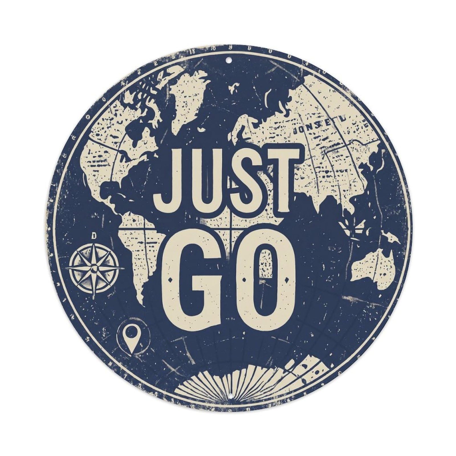 Vintage World Map with Compass Just Go Explorer Metal Tin Sign