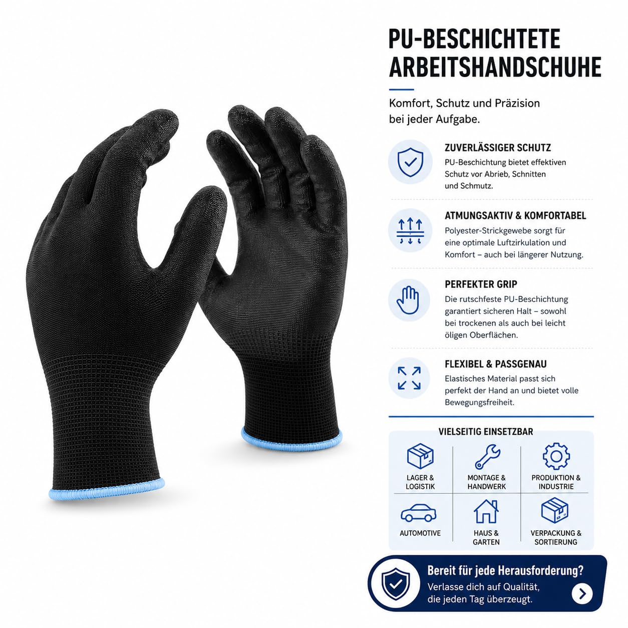 Arbeitshandschuhe für Herren und Damen/Größe 7 bis 10 | komfortable Handschuhe, Gartenhandschuhe Herren mit Latex Beschichtung. 12, 24, 48, 72,120 oder 240 Paar.