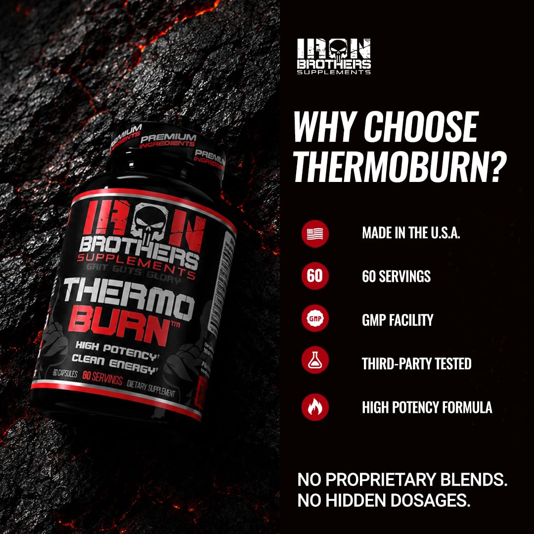 Iron Brothers Thermo Burn Hardcore Fat Burner – High Stim Thermogenic with Yohimbine HCl, Grains of Paradise & Caffeine – Metabolism Booster & Appetite Control – 60 Capsules — Amazon image 6