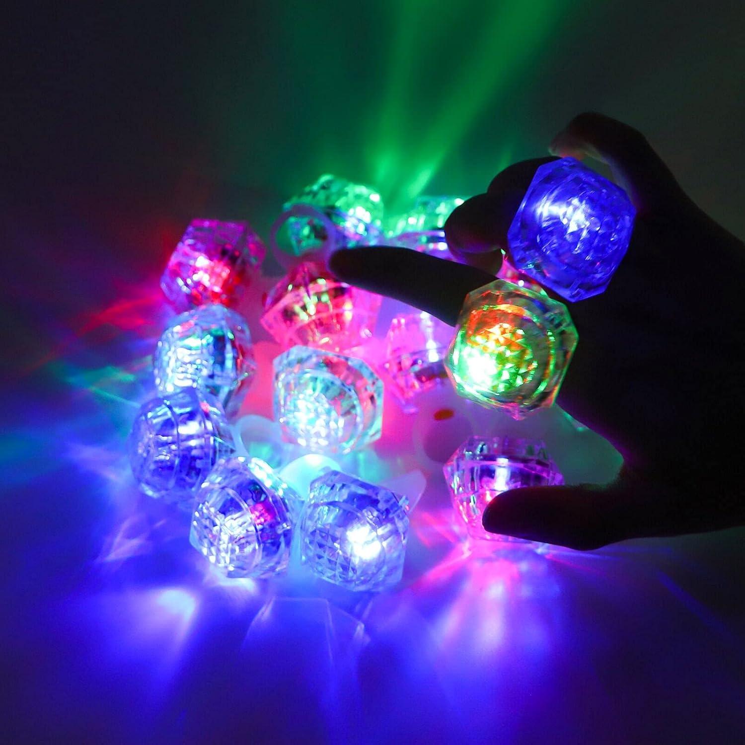 DAOKEY Flashing Led Light up Rings Toys, Colorful Blinking Bumpy Rings for Birthday Bachelorette Bridal Shower Gatsby Party Favors, Clear Case 12 Pack