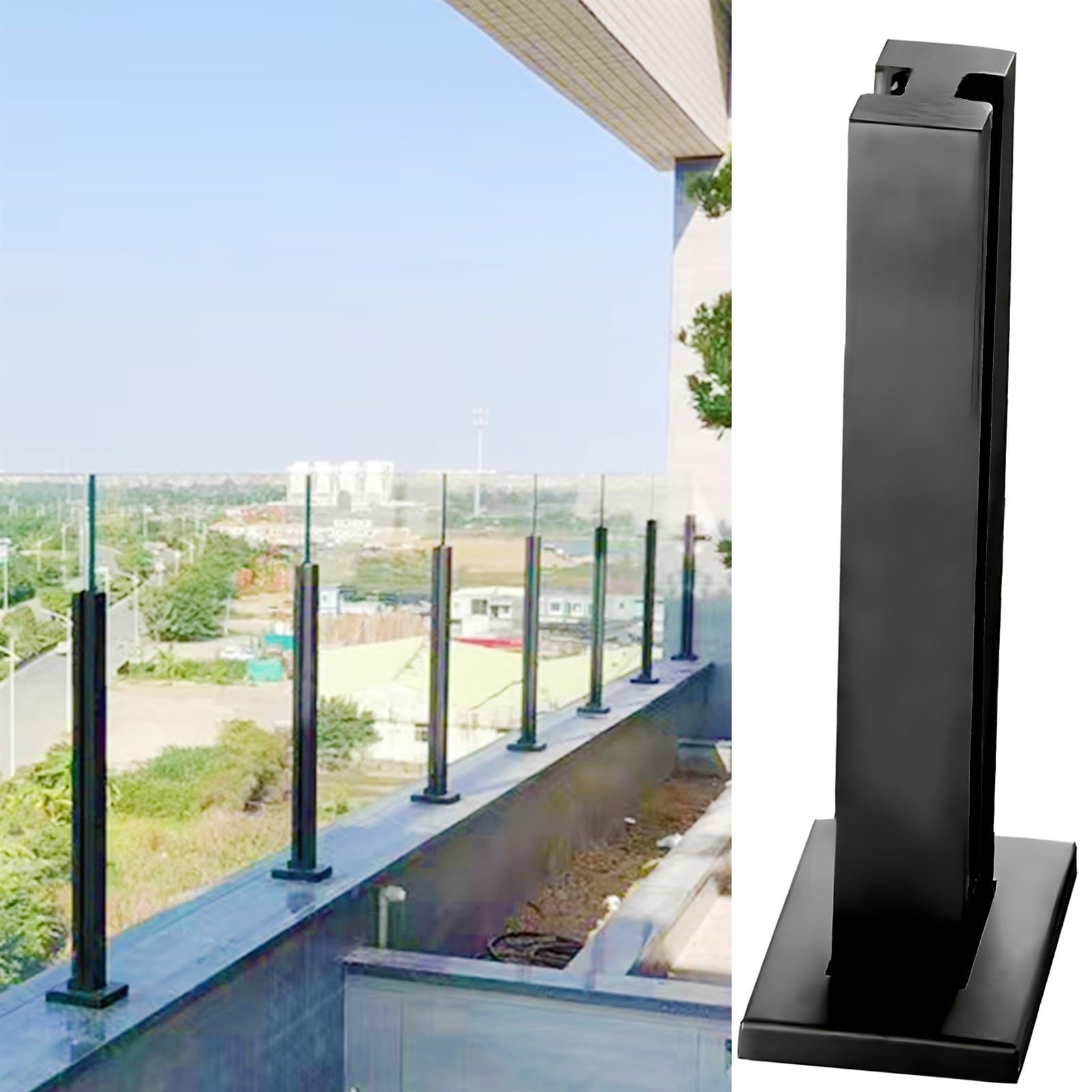 Balustre d'escalier inox 304 et poteau de garde-corps en verre noir mat pour main courante