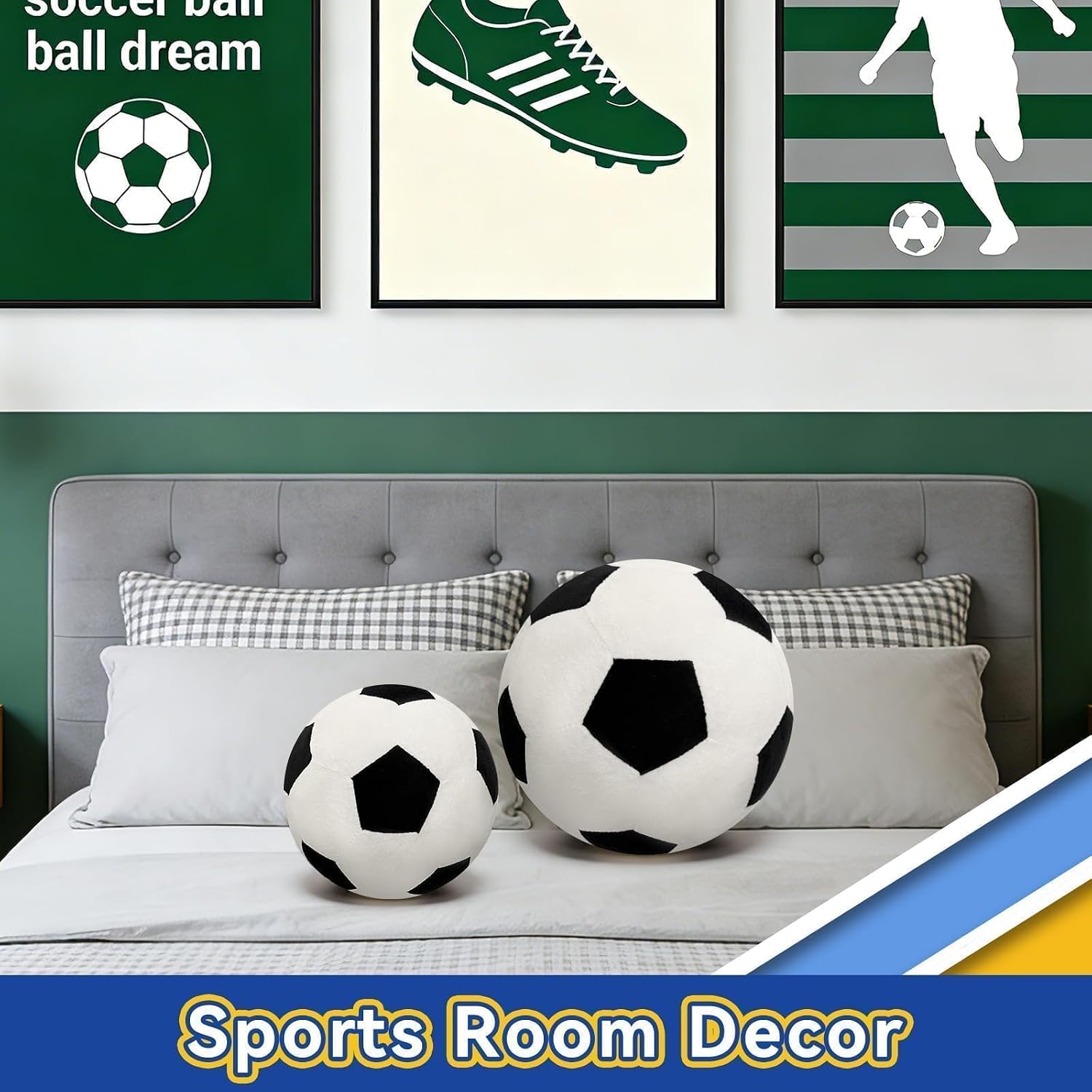 KUCCO Soccer Ball Pillow, Fluffy Stuffed Plush Decorative Throw Pillow, 8"