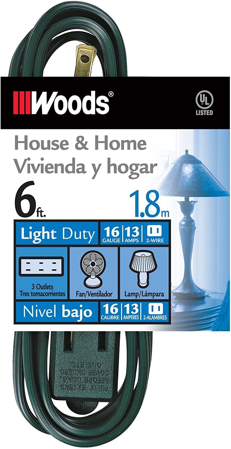 Woods Light Duty Extension Cord, 6Ft, 16 Gauge,...