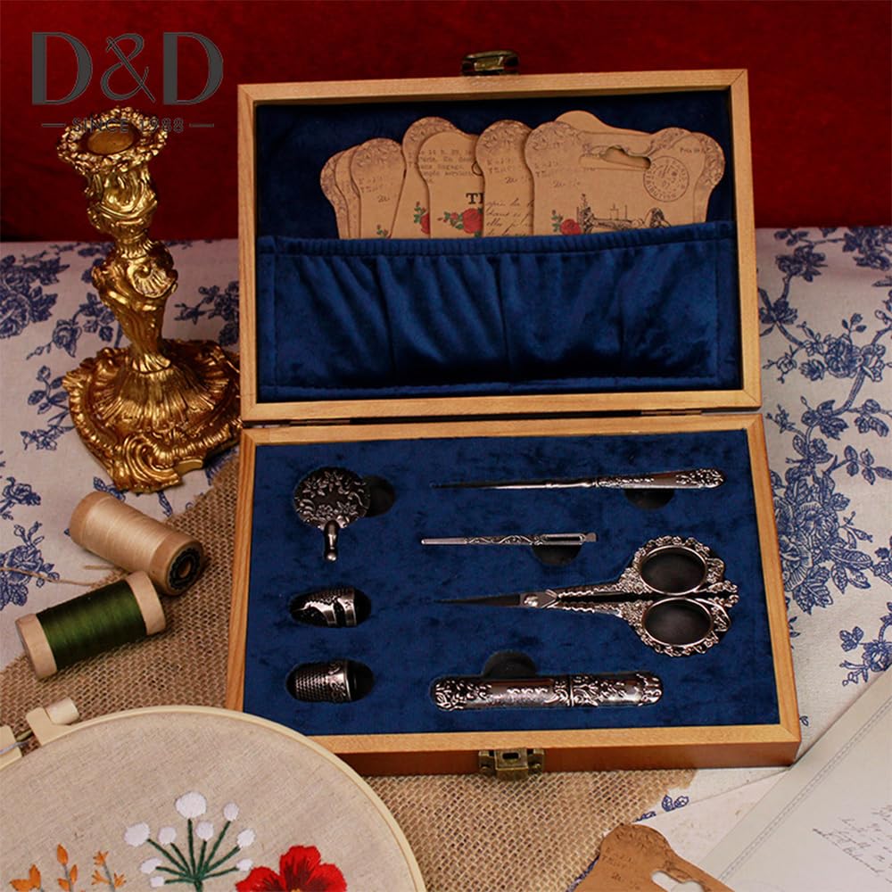 Juego de Tijeras para Bordar Plateadas, Herramientas de Costura de Acero Inoxidable de Alta Gama, dedal, punzón, Caja de Agujas para Coser, Manualidades, Costura