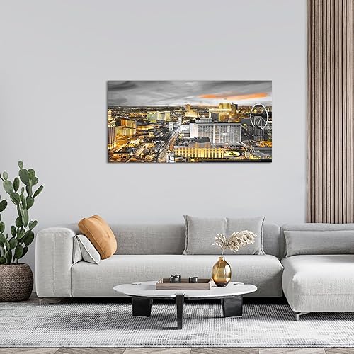 Miniatura 5 de Nachic Wall Lienzo artístico de Las Vegas en blanco y negro, amarillo, paisaje urbano, paisaje urbano, escena nocturna, pintura, impresión giclée,