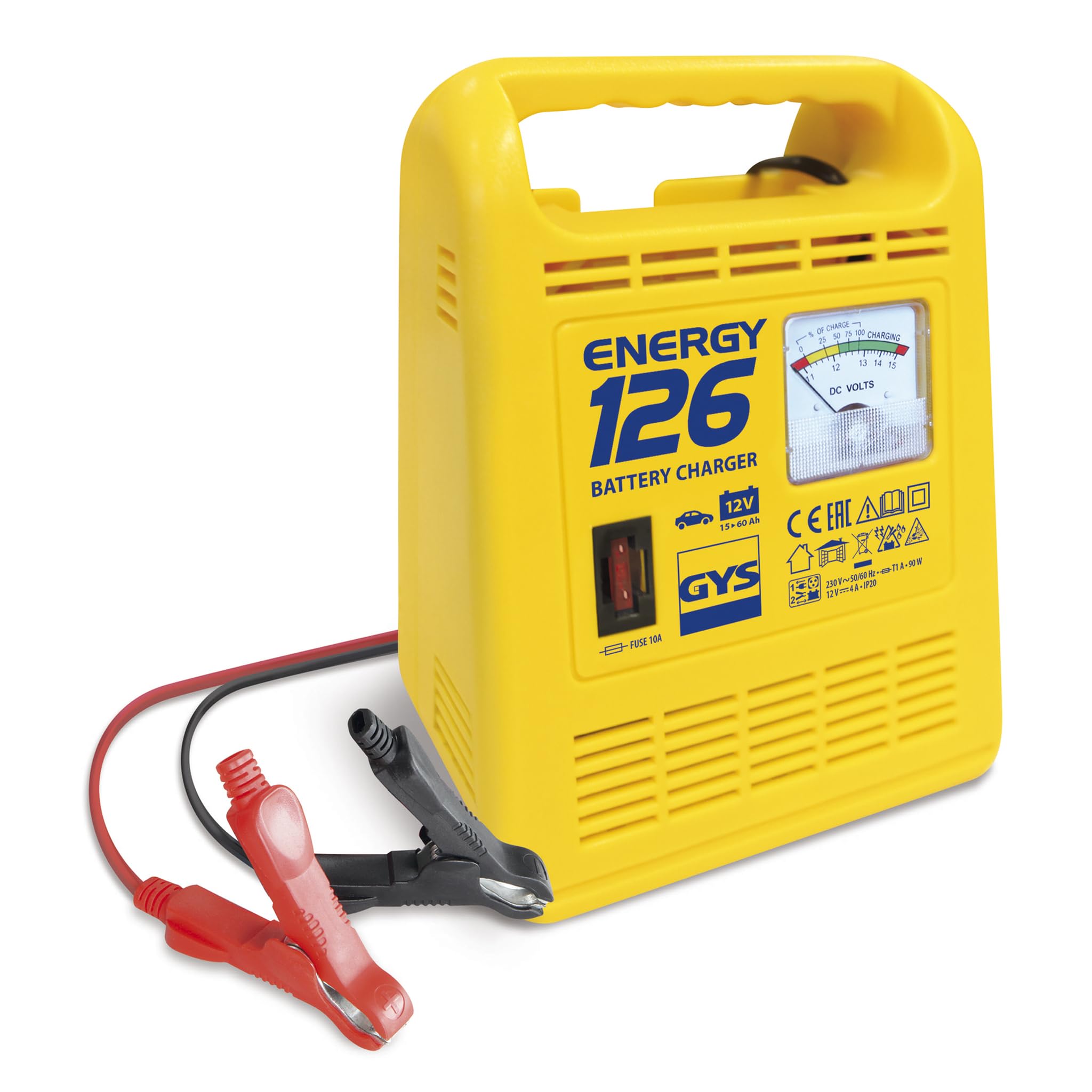 GYS Cargador de batería de Coche 90W para Coche Camiones Moto Batería desde 15Ah 023222