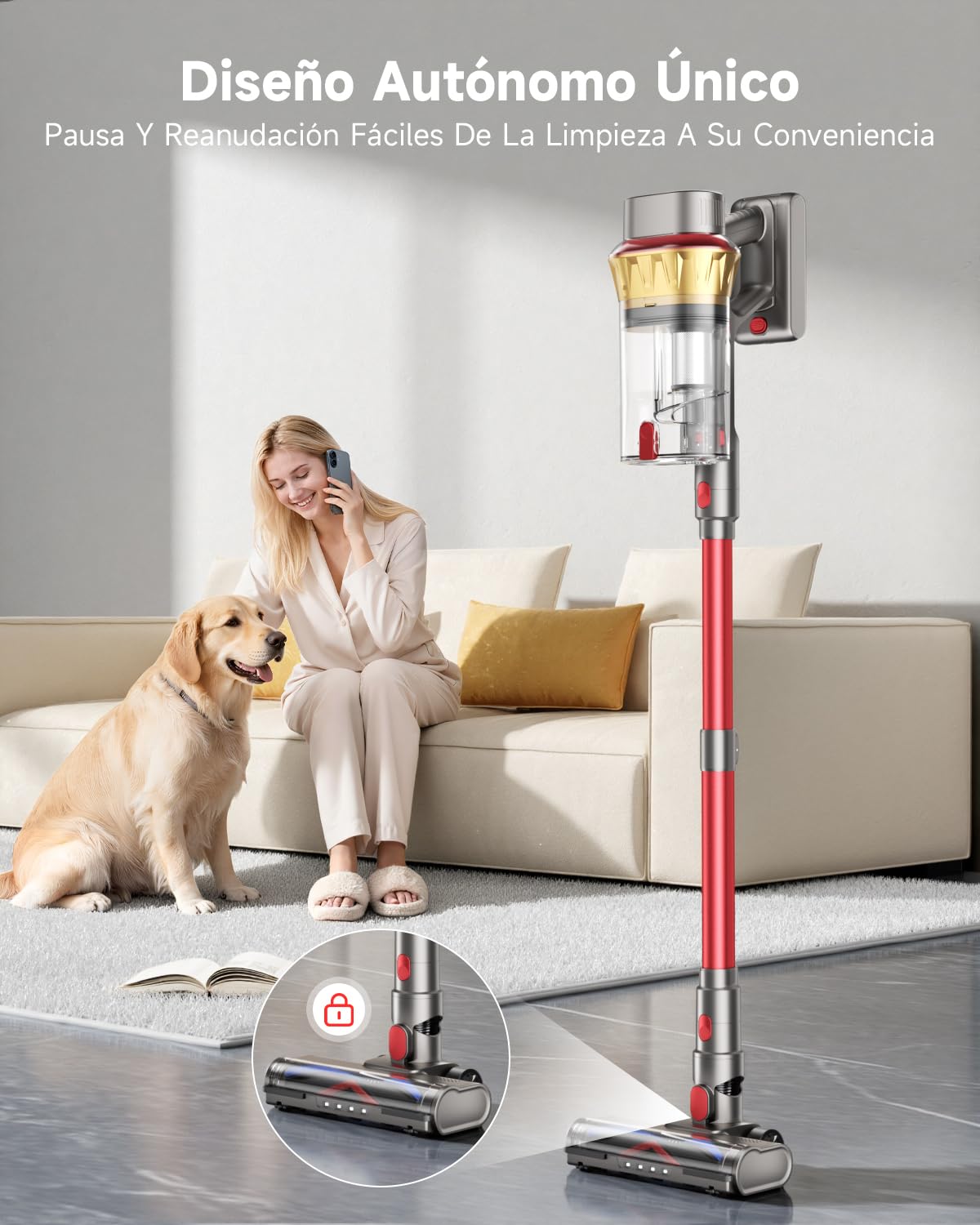 55KPa/650W Aspiradora sin Cable, Aspiradora Sin Cable Potente hasta 75Mins, con Carga de Pared Smart Screen, Cepillo Antienredos, Alfombra Pelo Mascota Suelo Sofá[Clase de eficiencia energética A+++]