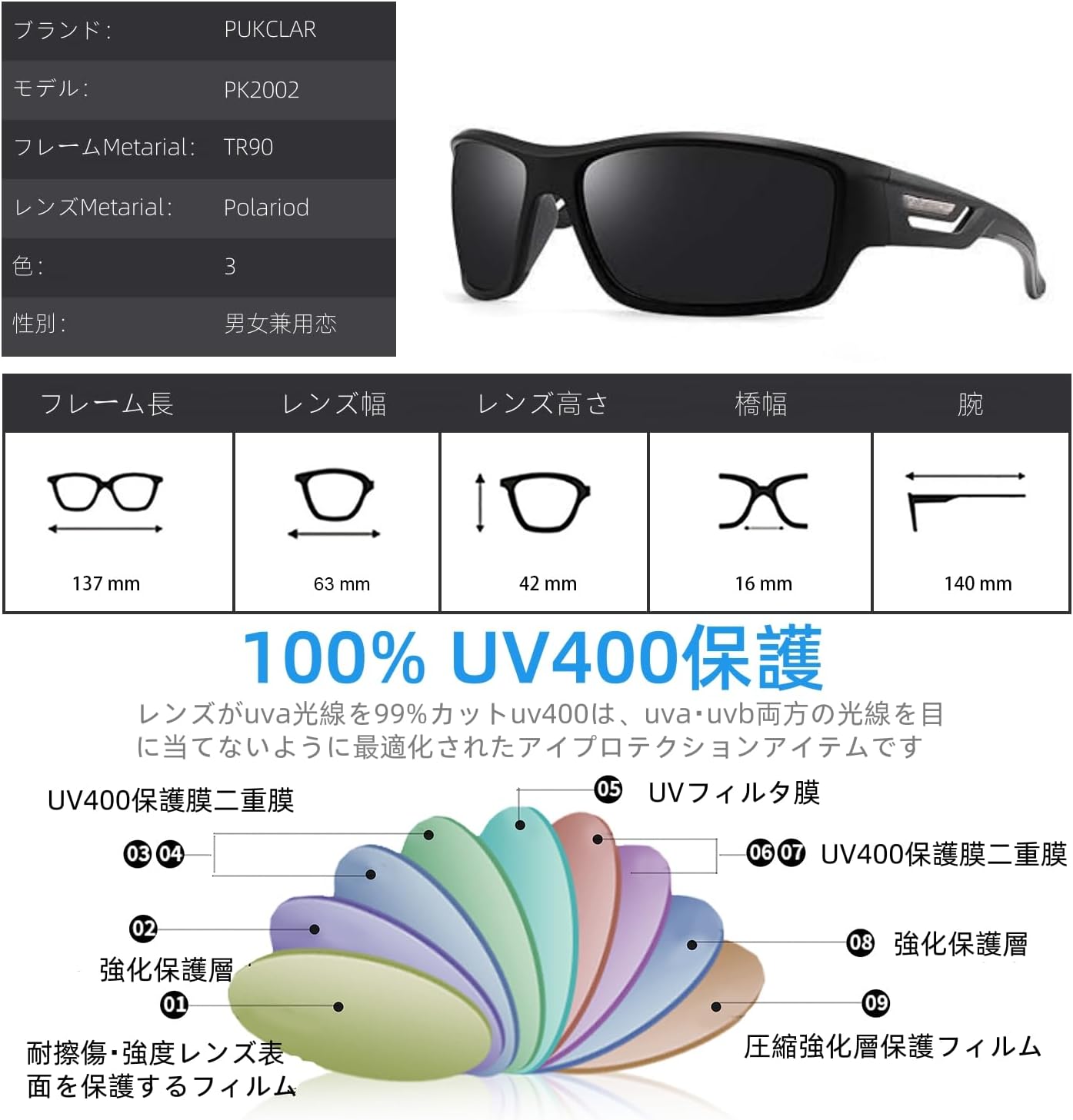 PUKCLAR Sports Polarized Sunglasses for Men Women Driving Sunglasses Cycling Running Fishing Goggles Unbreakable Frame - Image 3