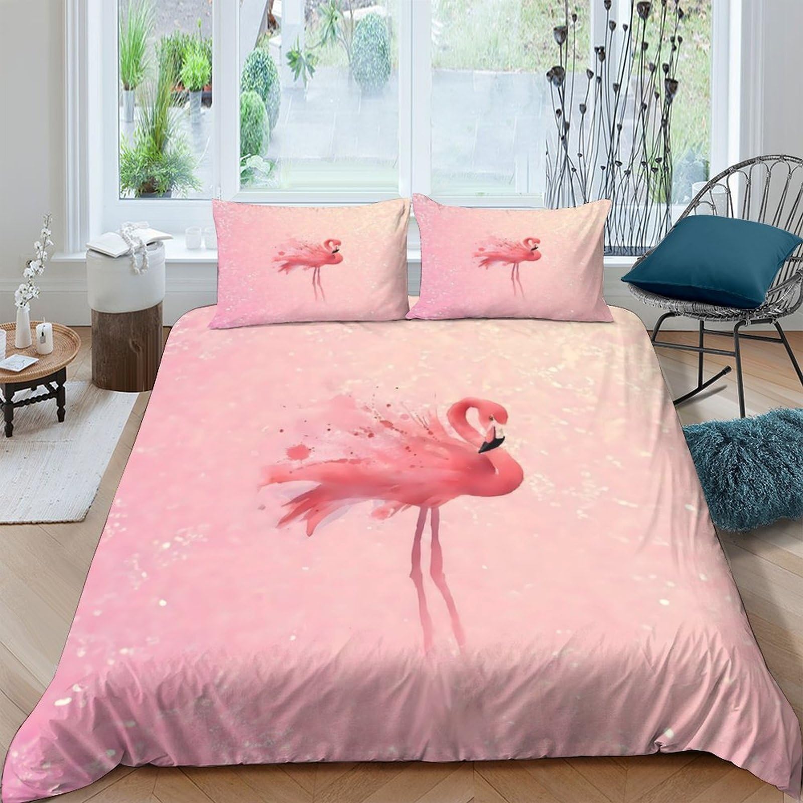 Ctjqhvkz Style-2 3D Printed Pink Flamingo Fitted Sheet Microfiber Soft Anti-Slip Watercolor Bird Bed Cover For Bedroom Guest Room Décor Single（135X200cm）