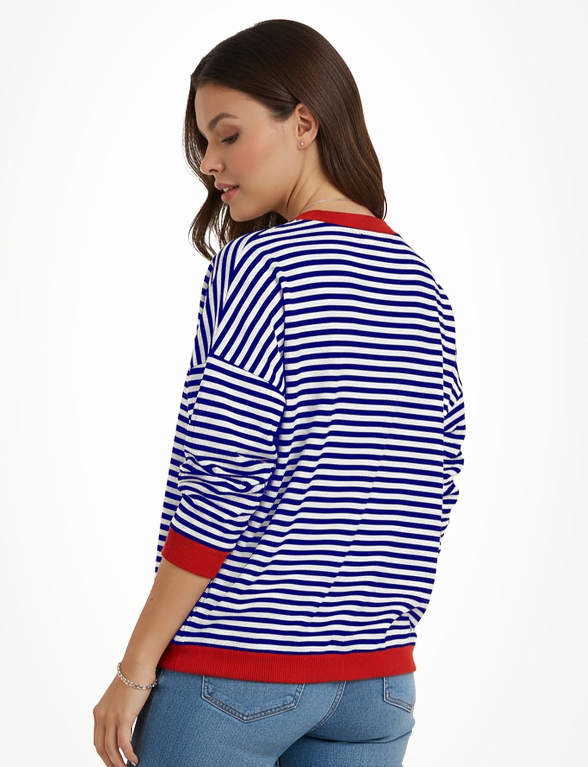 Buauty Womens Long Sleeve Crewneck Knitted Striped Sweaters Casual Color Block Drop Shoulder Pullover 2025 Trendy Tops - Image 3