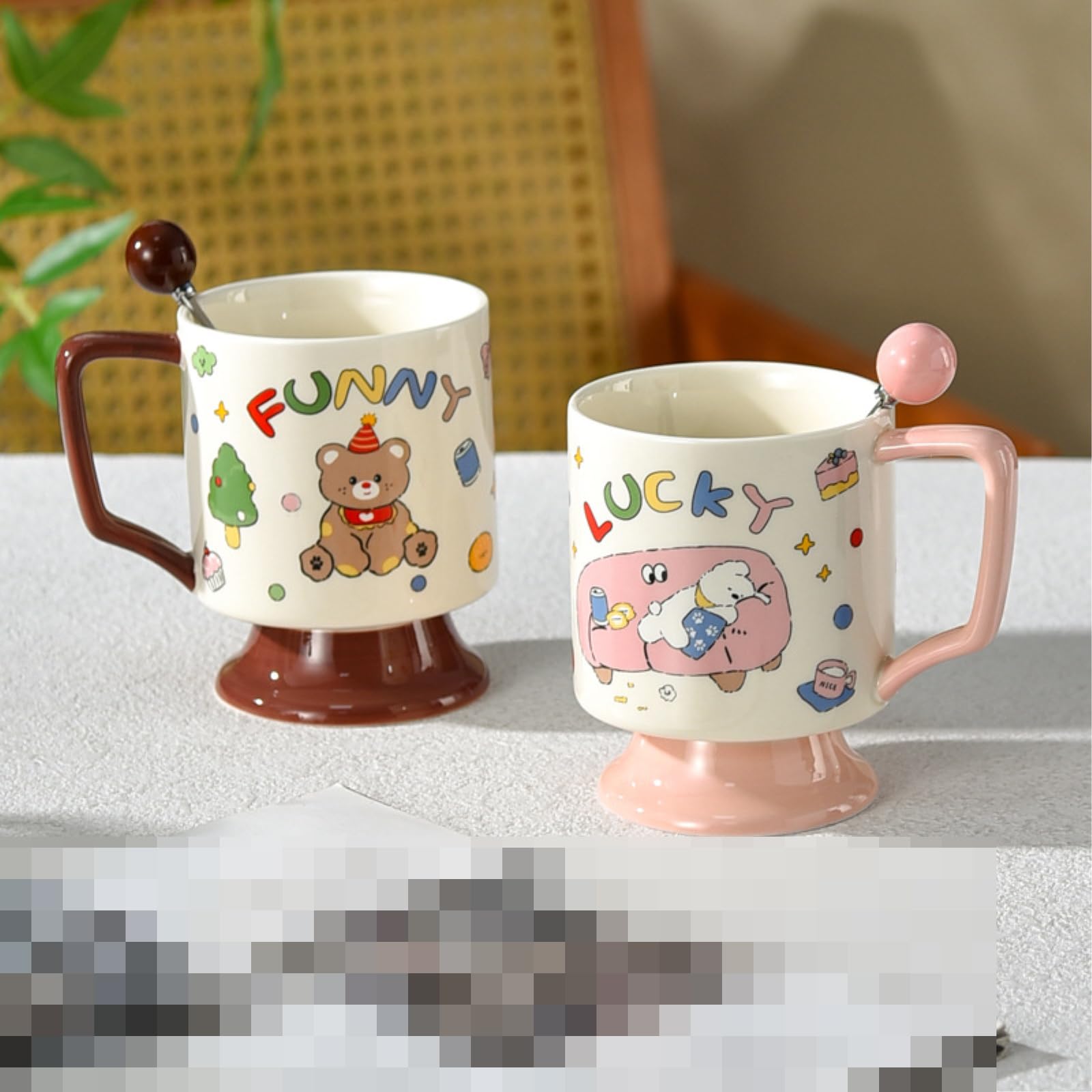 Taza alta de cerámica descubierta de 430 ml, diseño retro, color rosa, 430 ml