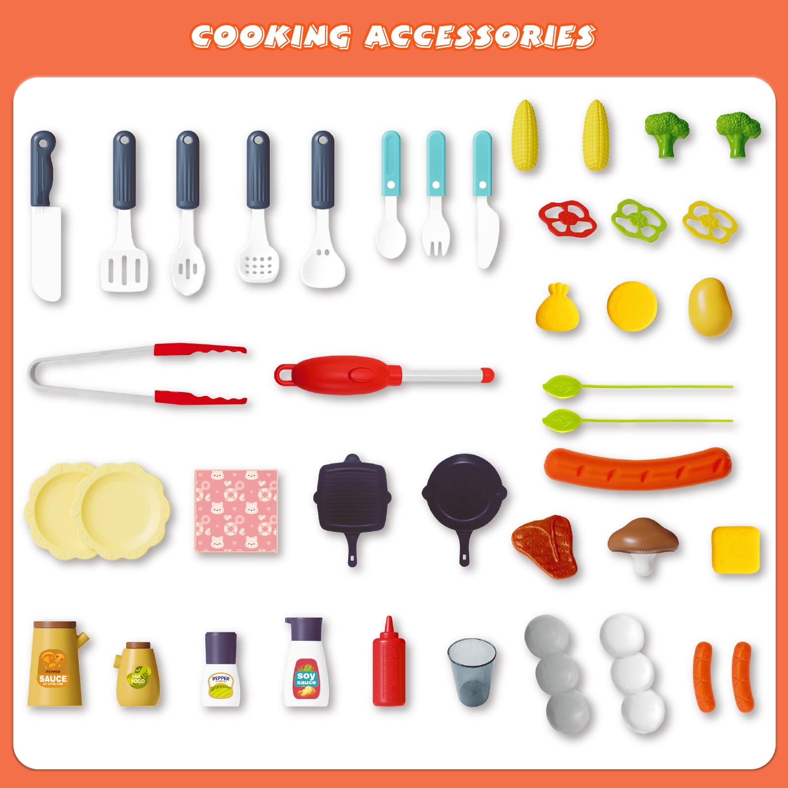 Cuisine BBQ pour Enfants, Maisonnette de Jeu Extérieur à 2 Étages avec 41 Pièces, Jouets Aliments Interactifs pour Noël ou Anniversaire des Tout-Petits 3-10
