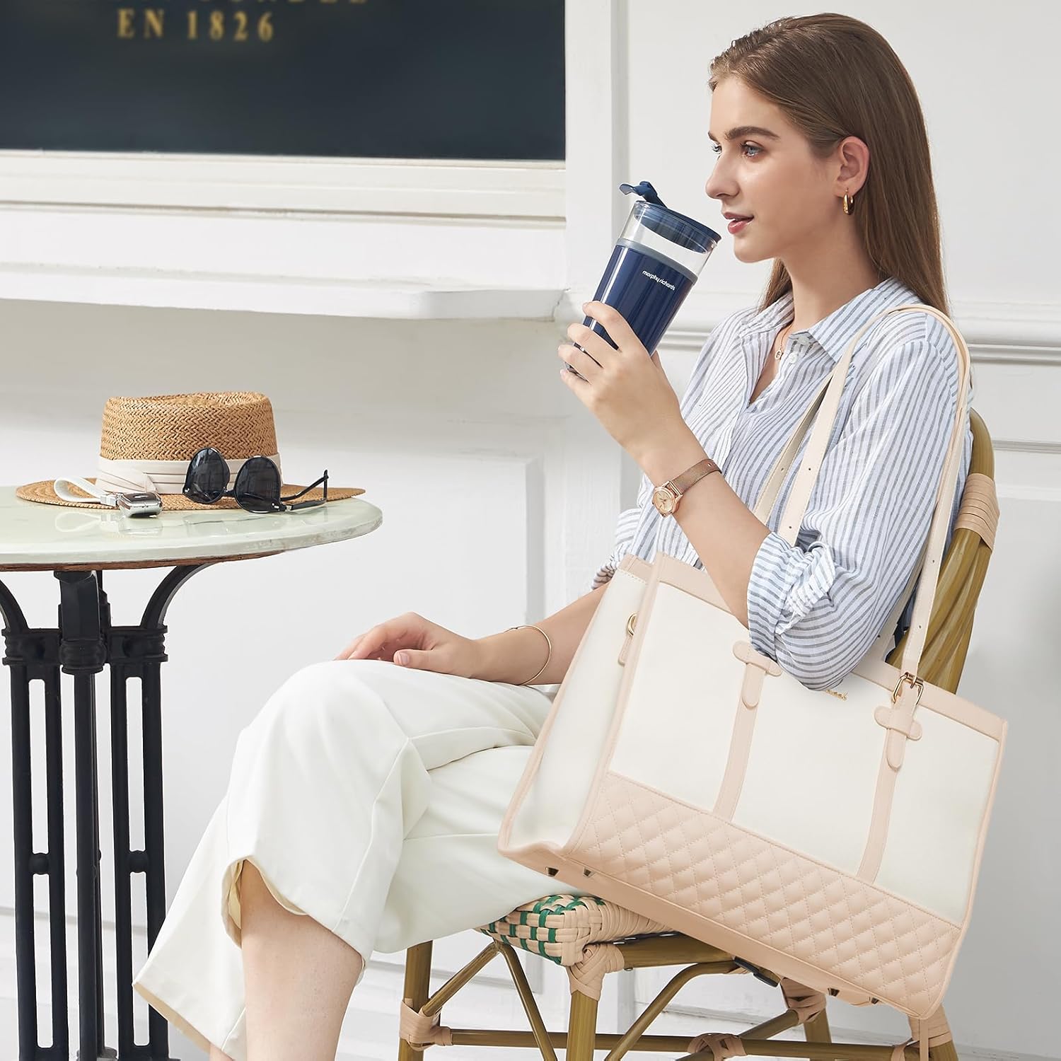 LOVEVOOK Laptop Tote for Women - 15.6 inch Canvas Laptop Bag, Large Capacity Work Bag with Clutch Purse, Computer Office Business Briefcase, Casual Handbag for Travel, College, Teacher, School - Image 2