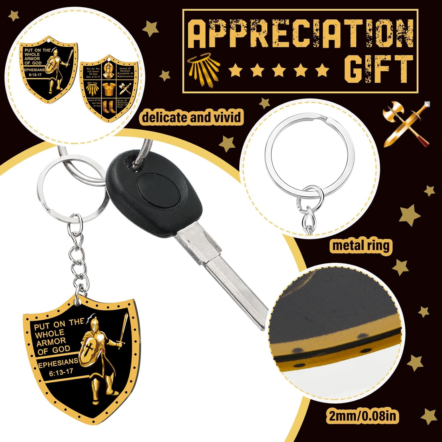 Sureio Christian Put on The Whole Armor of God Religious Gifts for Men Bulk Keychain Military Knight Favor Gift