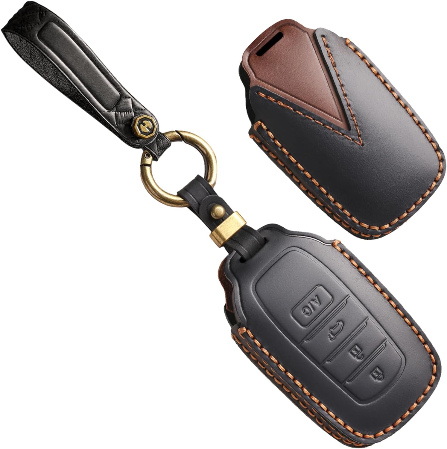 Leather Car Key Case Key Case Key Case Protective Key Ring Compatible with Toyota Hilux Innova CHR RAV4 Fortuner Yaris Sienna 2021 2022 2023 4 Buttons A-Black