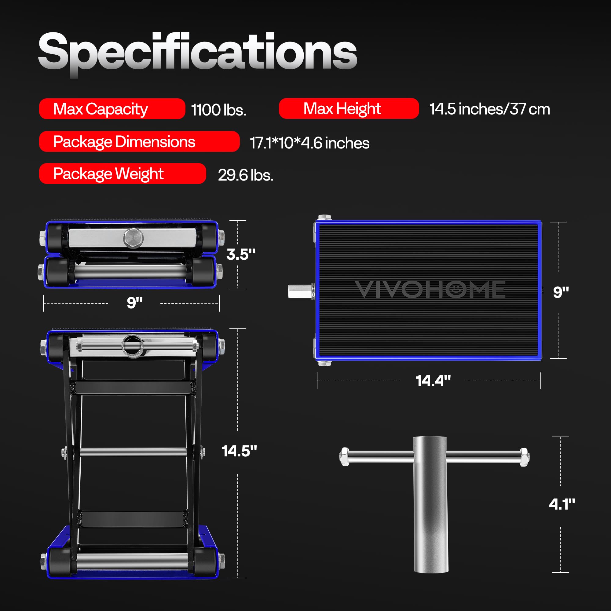 VIVOHOME Martinetto a forbice per moto 500 kg regolabile in altezza acciaio resistente
