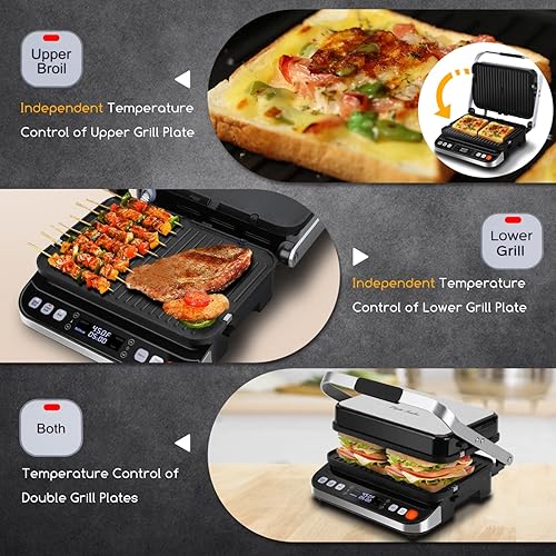 Miniatura 4 de Taylor Swoden Panini - Máquina para hacer gofres, parrilla eléctrica de 1600 W para interiores con placas antiadherentes de doble cara, pantalla