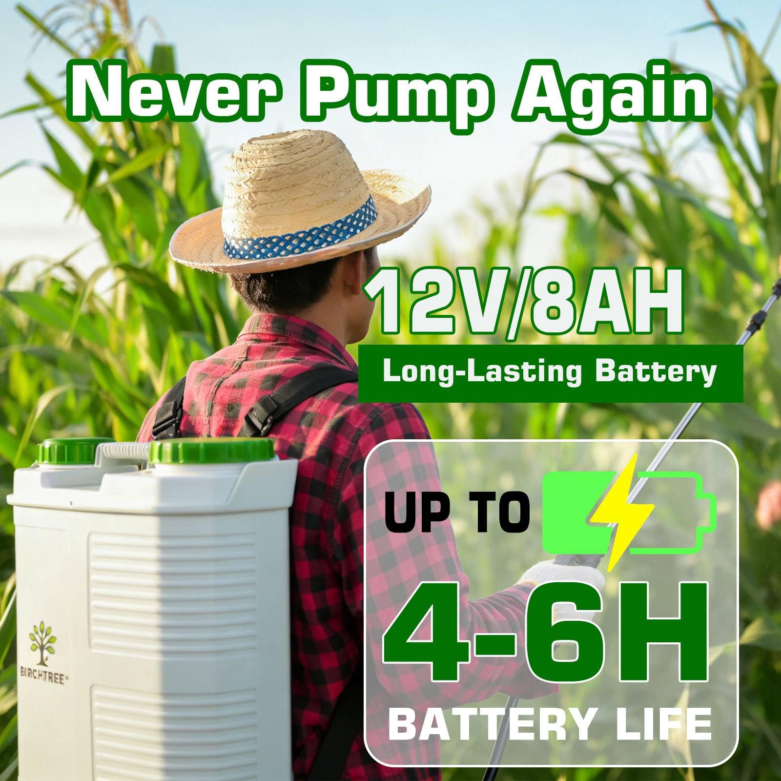 BIRCHTREE Pulverizador eléctrico de mochila de 16 litros, pulverizador de mochila recargable de 12 V con 4 boquillas, pulverizador de jardín inalámbrico para herbicidas y agricultura