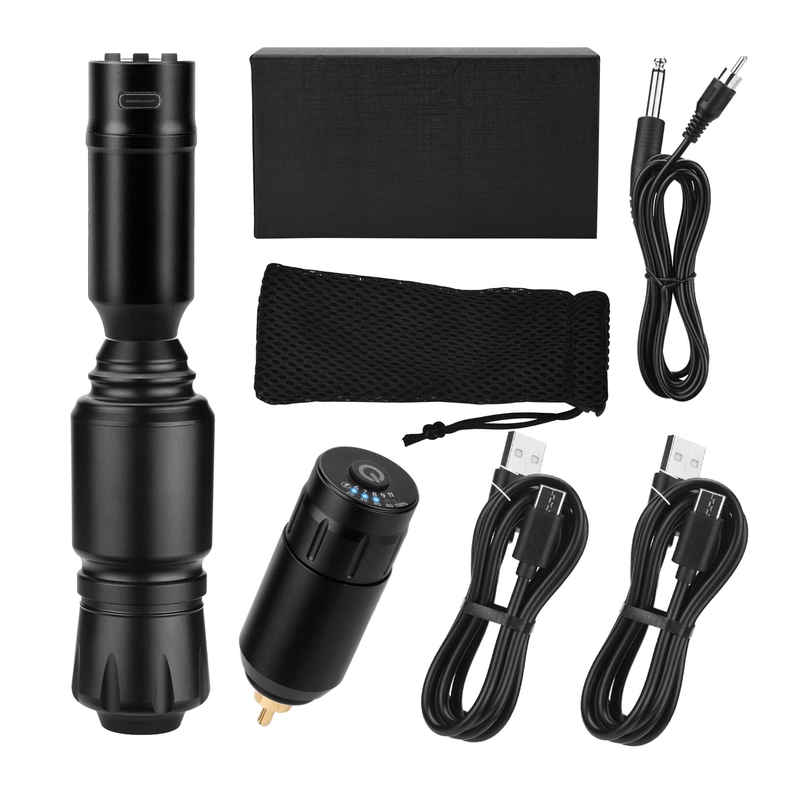 BAMTTOO Professional Wireless Tattoo Pen Kit - Rotary Tattoo Machine Gun Kit - Complete Set - Black, Water Resistant - Adult